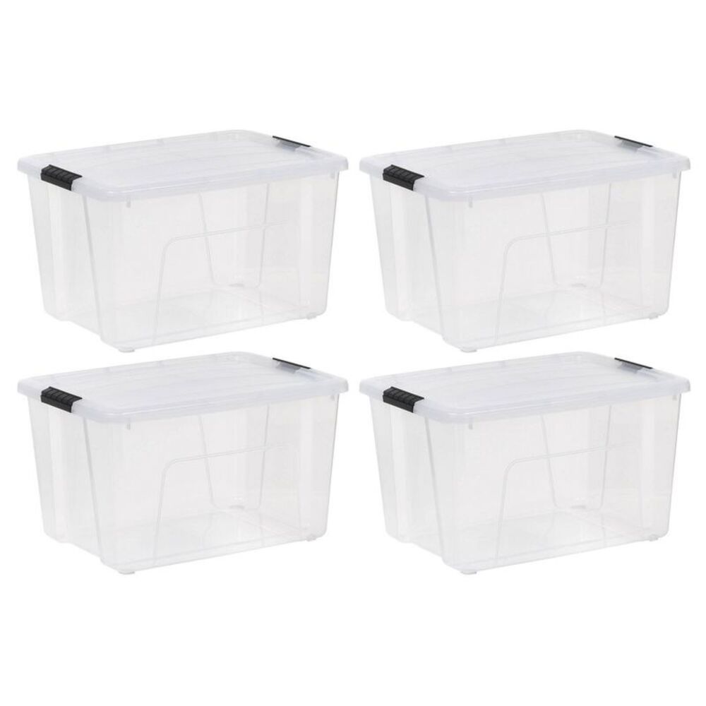 4pk 60-Quart Clear Stackable Plastic Storage Bins with Latching Lids